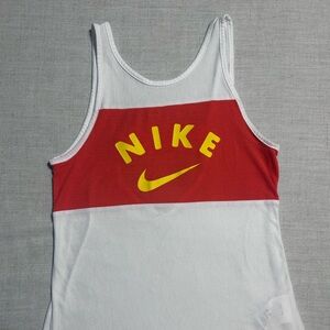 Nike White and Red Bodysuit with Yellow Logo